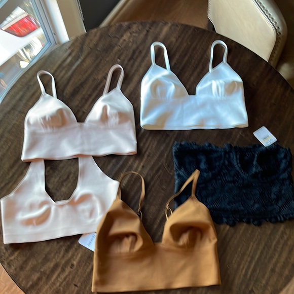 Free People Other - 5 Free People (3 Bras, 1 Halter & Lace Bandeau).  Black & Brown bras with tags.
